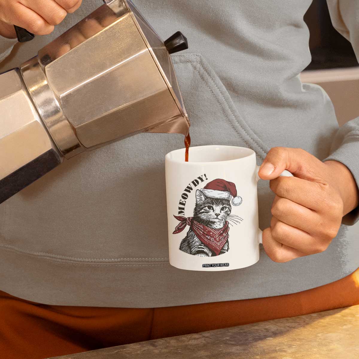 Cowboy Cat Christmas Coffee Mug Meowdy Western Rodeo TS14 Print Your Wear