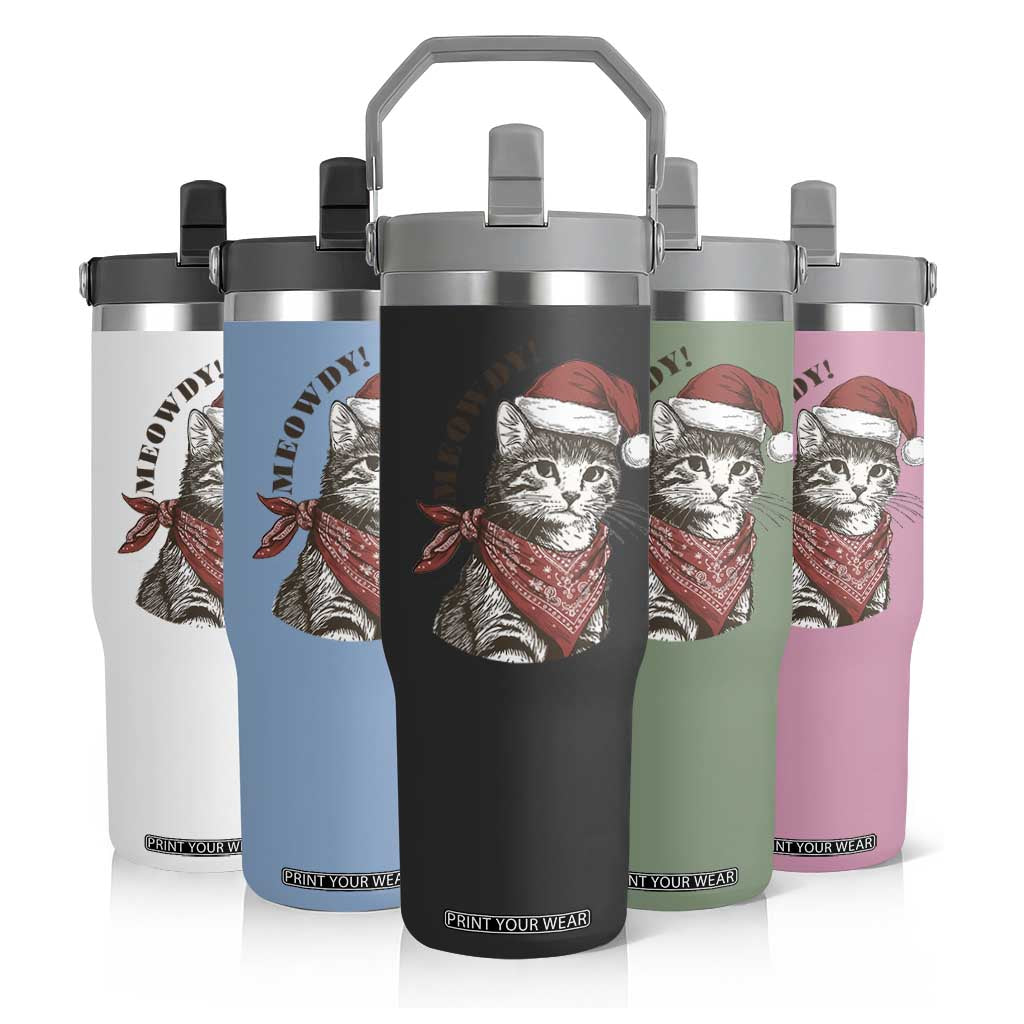 Cowboy Cat Christmas Flip Straw Tumbler Meowdy Western Rodeo TS14 Print Your Wear