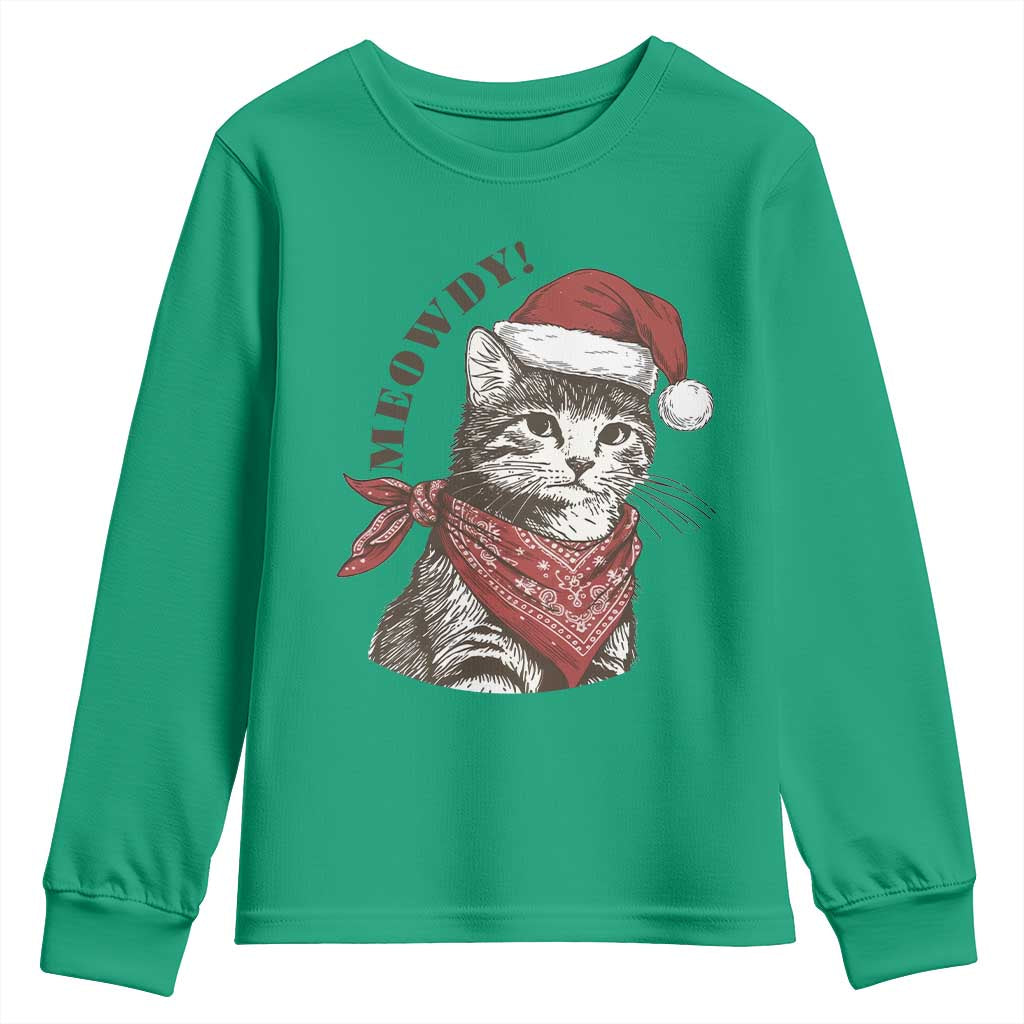 Cowboy Cat Christmas Youth Sweatshirt Meowdy Western Rodeo TS14 Irish Green Print Your Wear