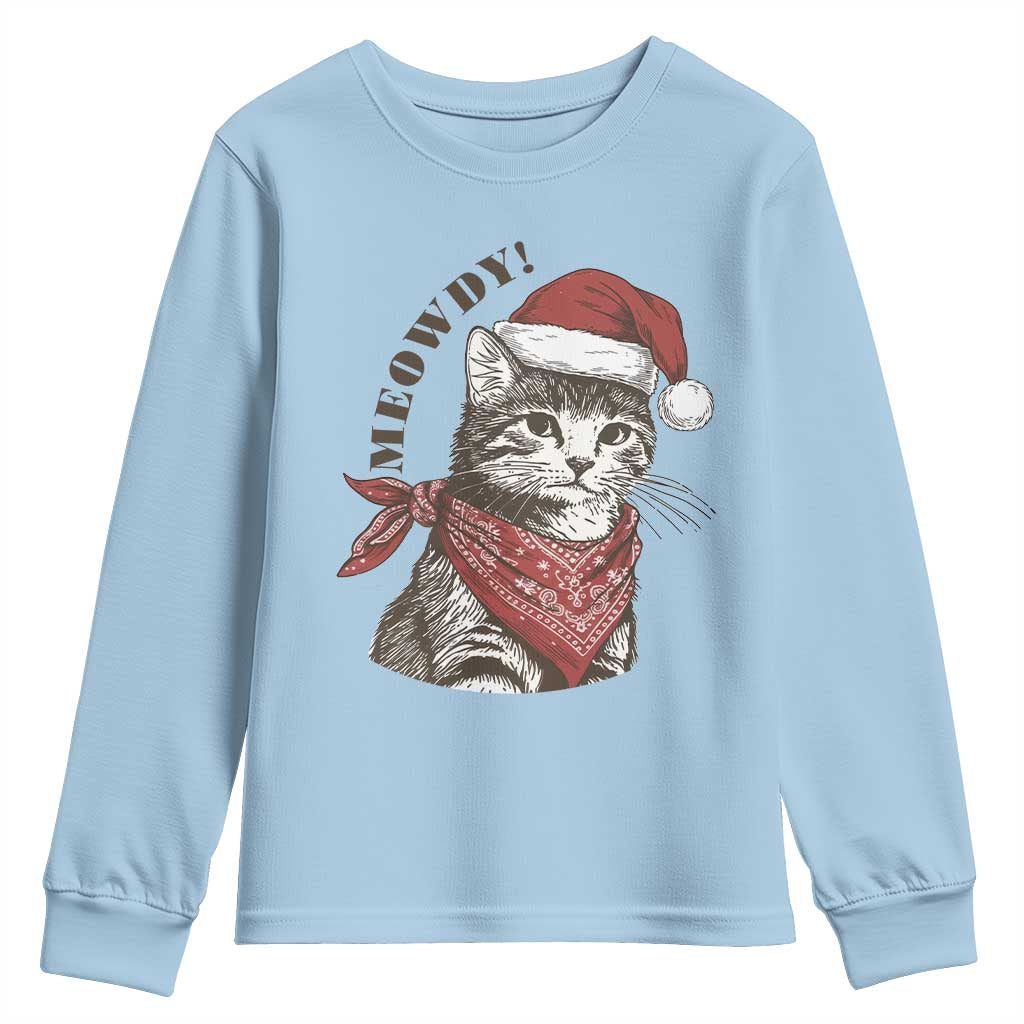 Cowboy Cat Christmas Youth Sweatshirt Meowdy Western Rodeo TS14 Light Blue Print Your Wear