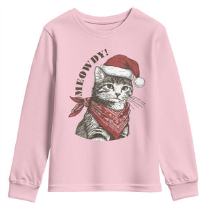 Cowboy Cat Christmas Youth Sweatshirt Meowdy Western Rodeo TS14 Light Pink Print Your Wear