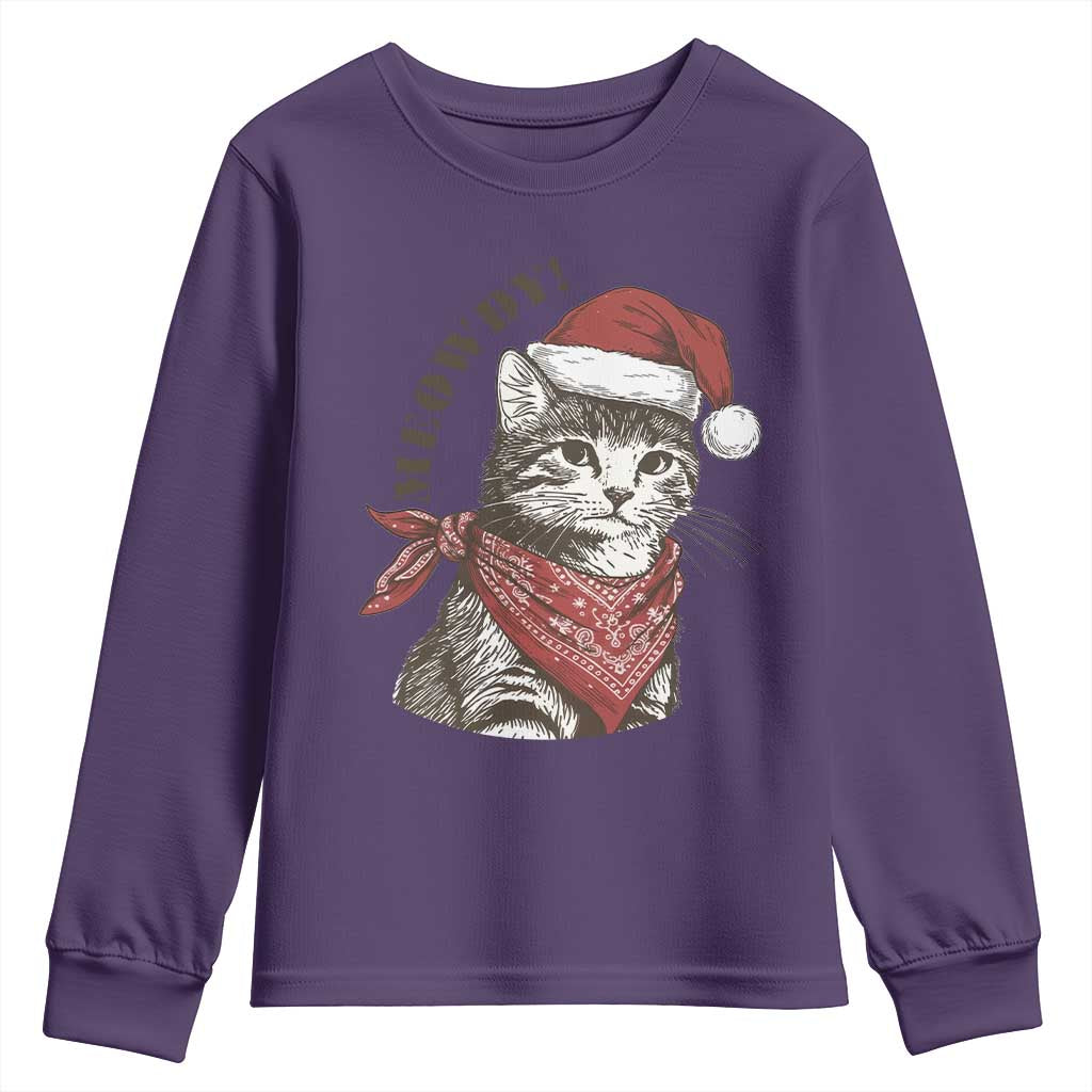 Cowboy Cat Christmas Youth Sweatshirt Meowdy Western Rodeo TS14 Purple Print Your Wear