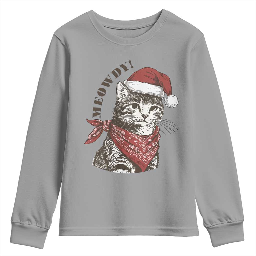 Cowboy Cat Christmas Youth Sweatshirt Meowdy Western Rodeo TS14 Sport Gray Print Your Wear