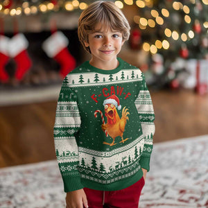 Xmas F Caw F Ugly Christmas Sweater Funny Chicken Meme TS14 Forest Green Beige Print Your Wear
