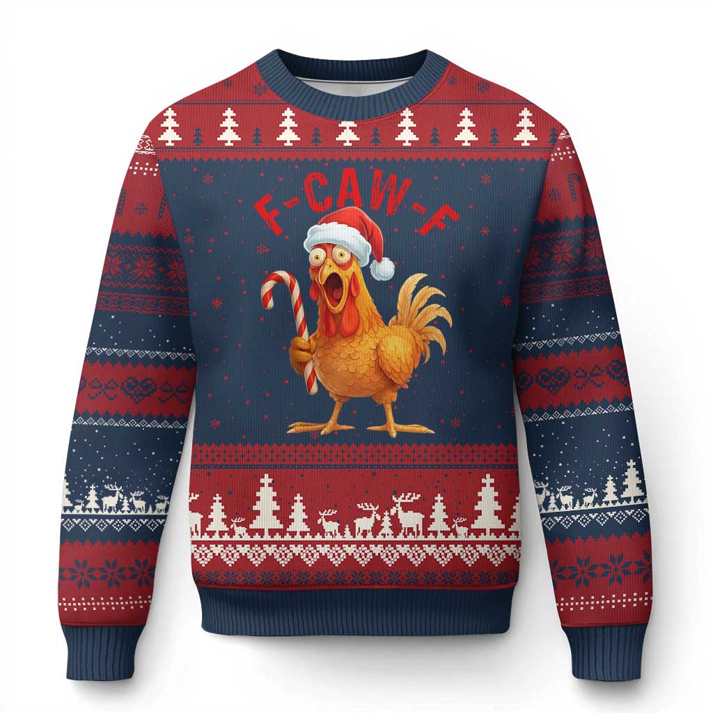 Xmas F Caw F Ugly Christmas Sweater Funny Chicken Meme TS14 Navy Red Print Your Wear