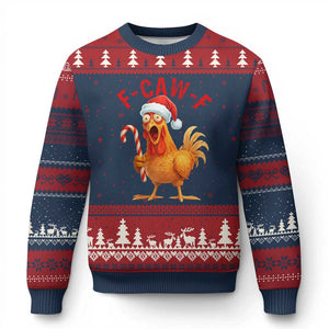 Xmas F Caw F Ugly Christmas Sweater Funny Chicken Meme TS14 Navy Red Print Your Wear