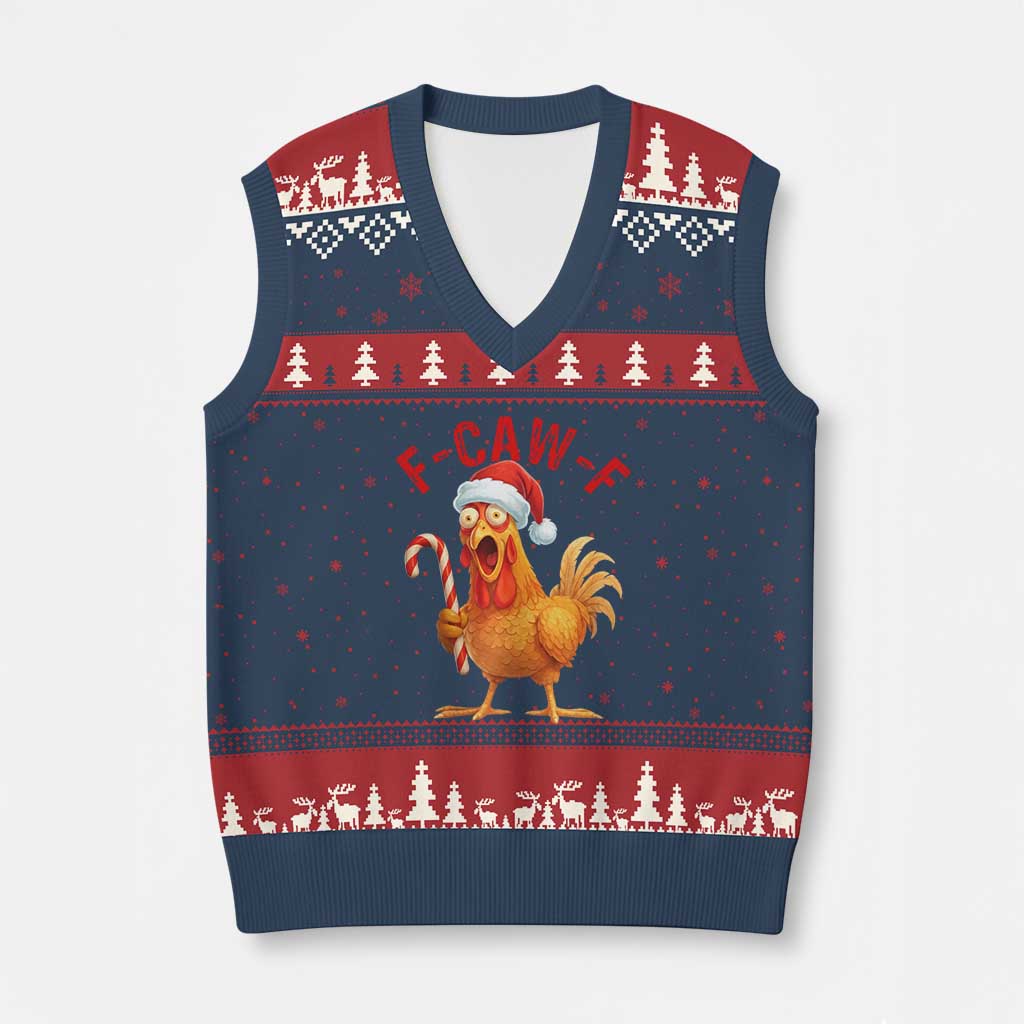 Xmas F Caw F V-Neck Knit Sweater Vest Funny Chicken Meme TS14 Navy Red Print Your Wear