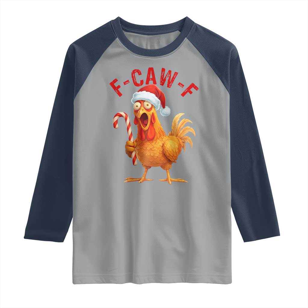 Christmas F Caw F Raglan Shirt Funny Chicken Meme TS14 Sport Gray Navy Print Your Wear