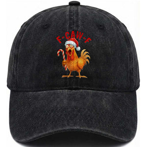 Christmas F Caw F Washed Cotton Baseball Cap Funny Chicken Meme TS14 Washed Cap Universal Fit Black Print Your Wear