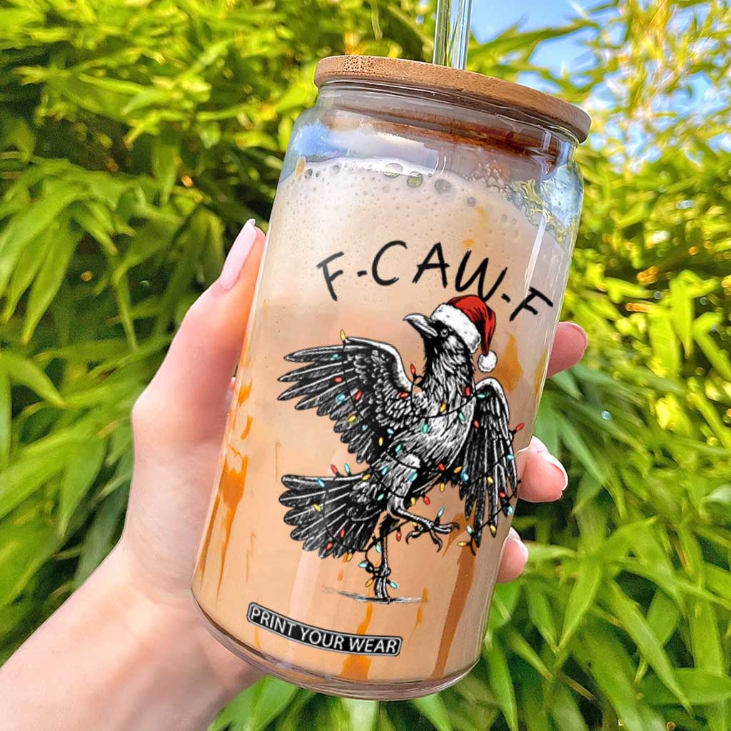 Christmas F Caw F Glass Can Funny Black Crow Meme TS14 White Print Your Wear
