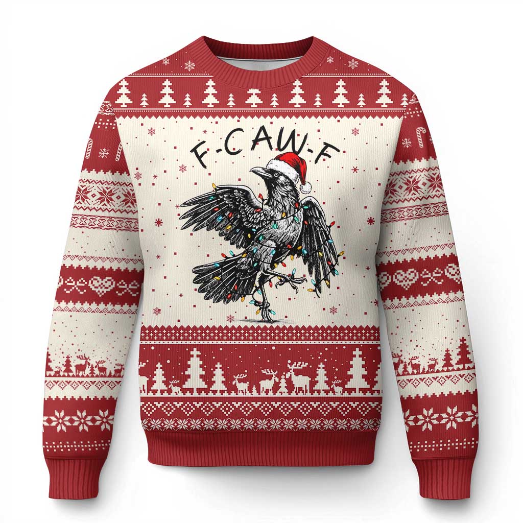 Xmas F Caw F Ugly Christmas Sweater Funny Black Crow Meme TS14 Beige Red Print Your Wear