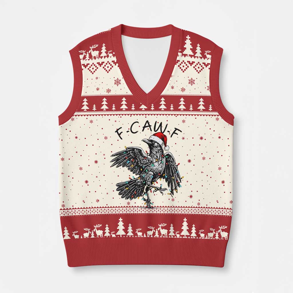 Xmas F Caw F V-Neck Knit Sweater Vest Funny Black Crow Meme TS14 Beige Red Print Your Wear