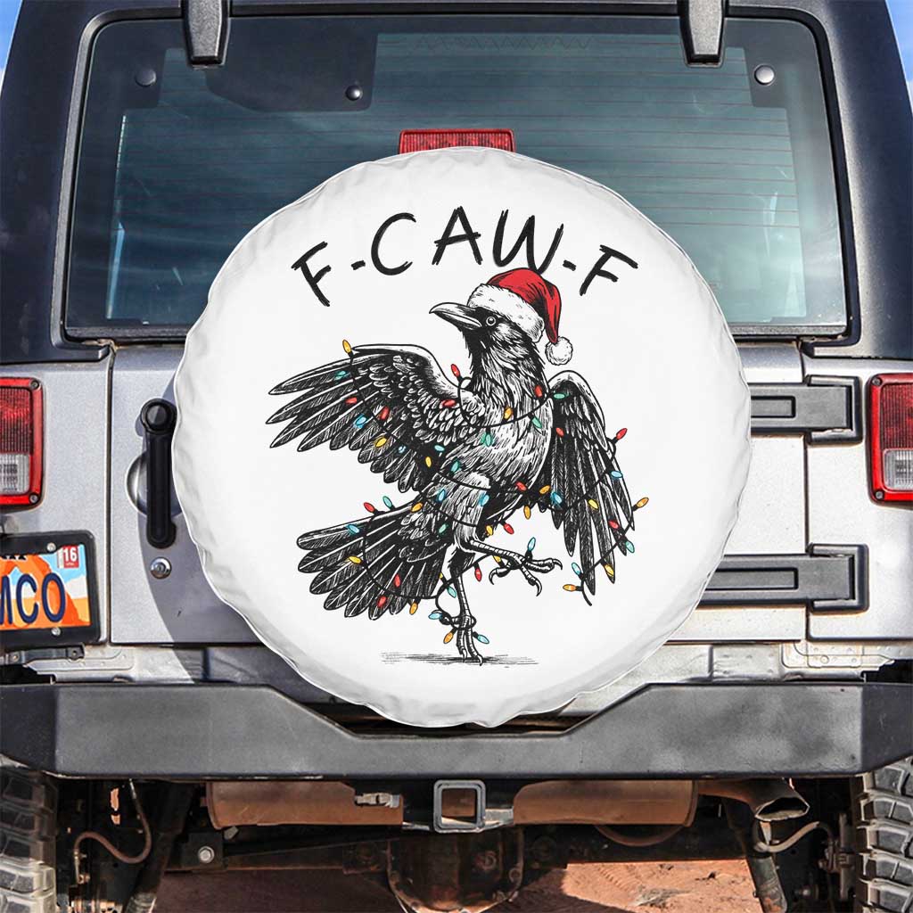 Christmas F Caw F Spare Tire Cover Funny Black Crow Meme TS14 No hole White Print Your Wear