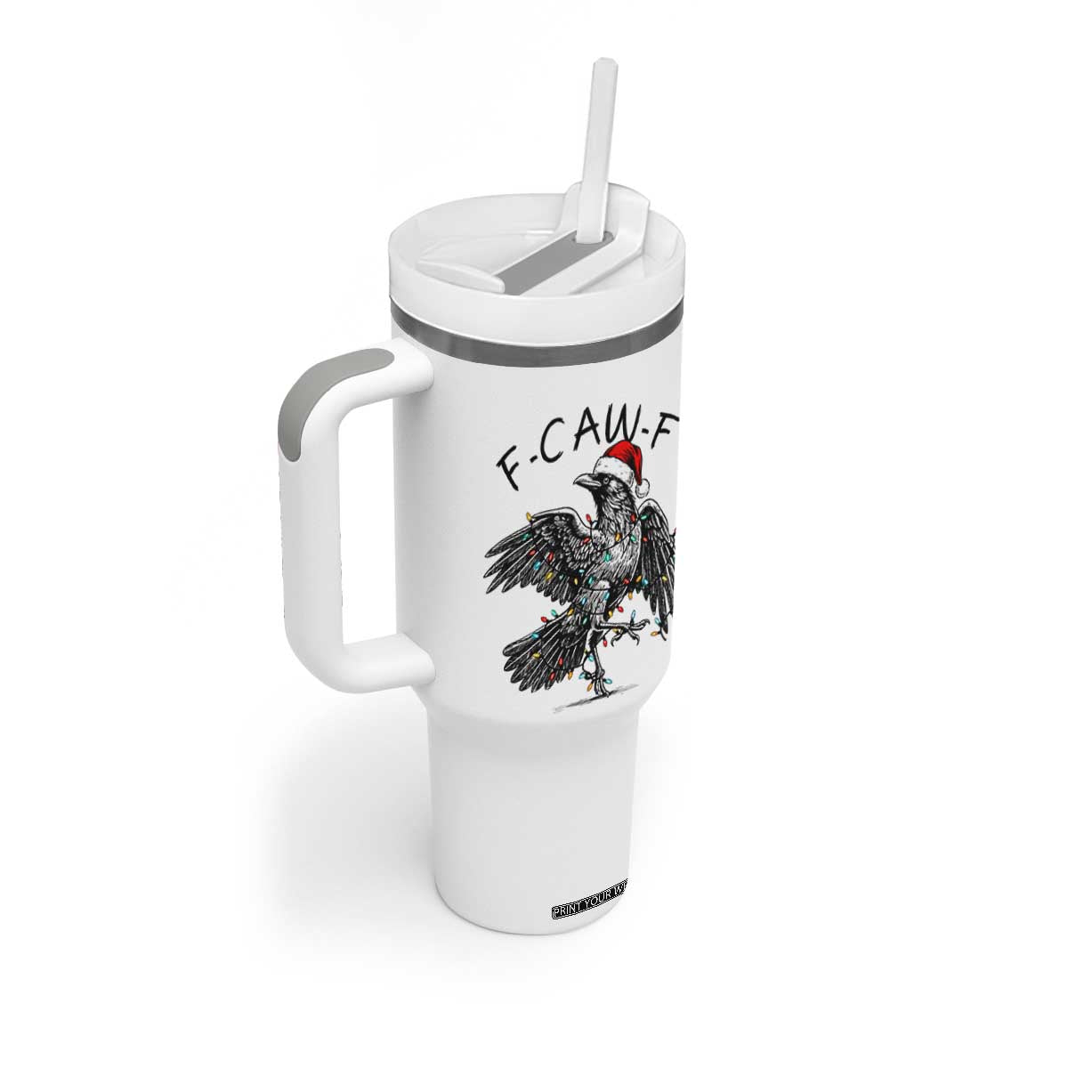 Christmas F Caw F Tumbler With Handle Funny Black Crow Meme TS14 Print Your Wear