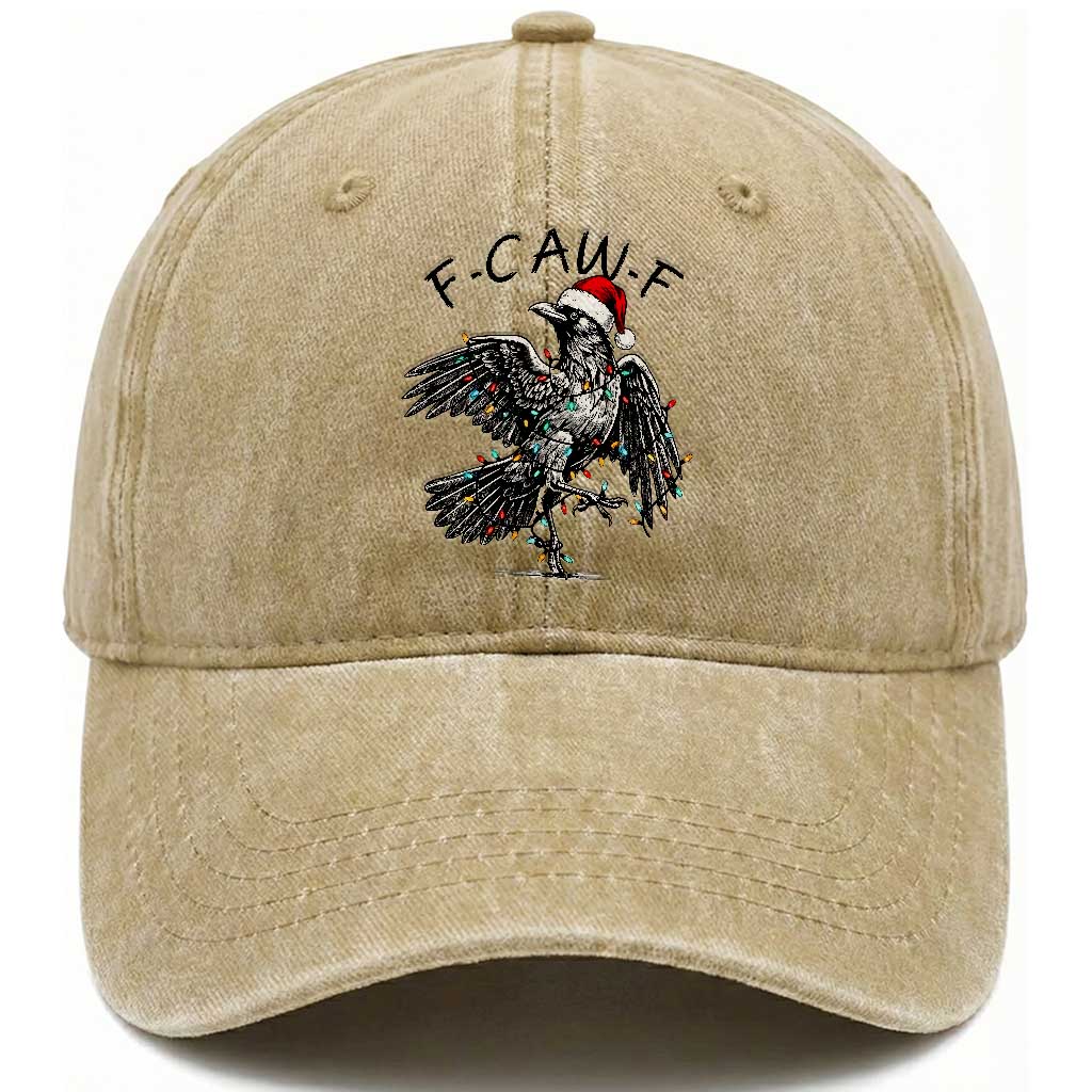 Christmas F Caw F Washed Cotton Baseball Cap Funny Black Crow Meme TS14 Washed Cap Universal Fit Khaki Print Your Wear