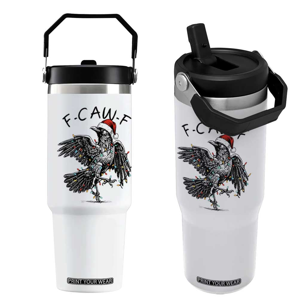 Christmas F Caw F Flip Straw Tumbler Funny Black Crow Meme TS14 One Size: 30 oz White Print Your Wear