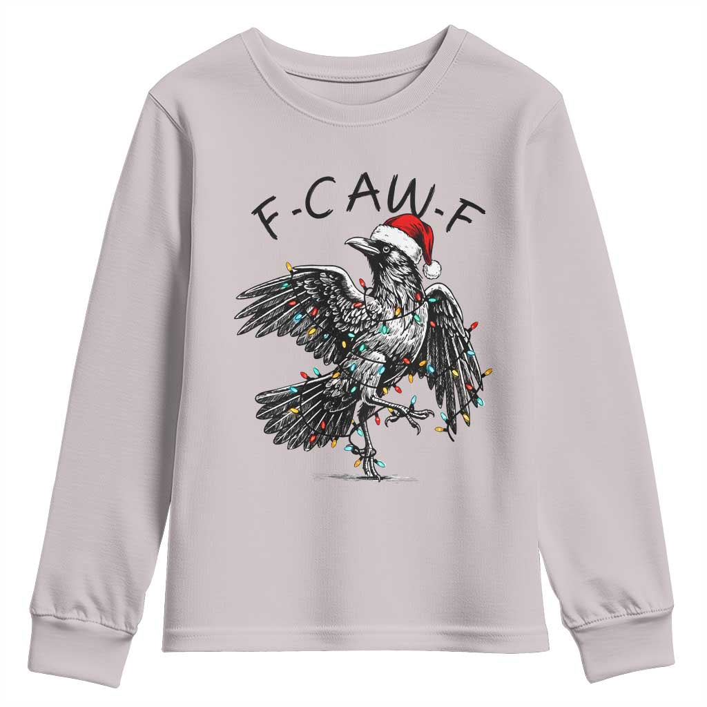 Christmas F Caw F Youth Sweatshirt Funny Black Crow Meme TS14 Ice Gray Print Your Wear
