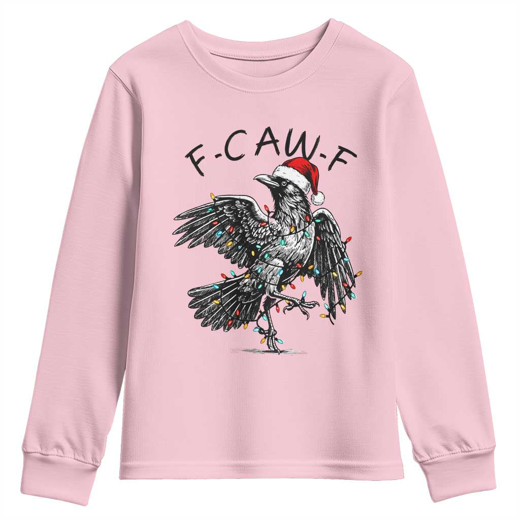 Christmas F Caw F Youth Sweatshirt Funny Black Crow Meme TS14 Light Pink Print Your Wear