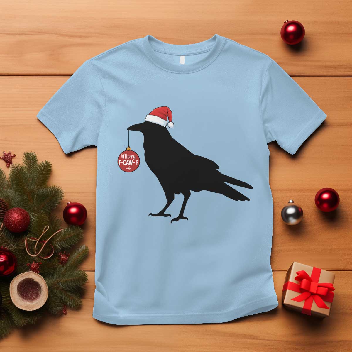 Christmas F Caw F T Shirt Funny Black Crow Merry Xmas TS14 Light Blue Print Your Wear
