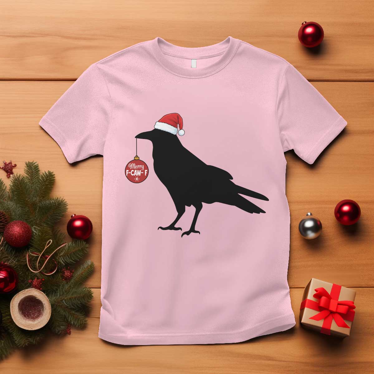 Christmas F Caw F T Shirt Funny Black Crow Merry Xmas TS14 Light Pink Print Your Wear