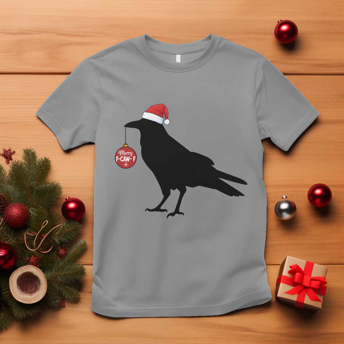 Christmas F Caw F T Shirt Funny Black Crow Merry Xmas TS14 Sport Gray Print Your Wear