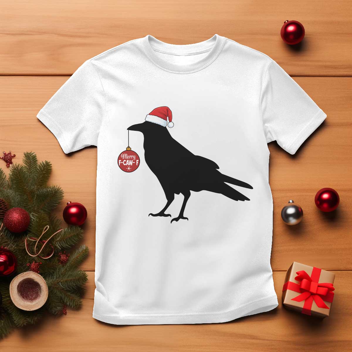 Christmas F Caw F T Shirt Funny Black Crow Merry Xmas TS14 White Print Your Wear