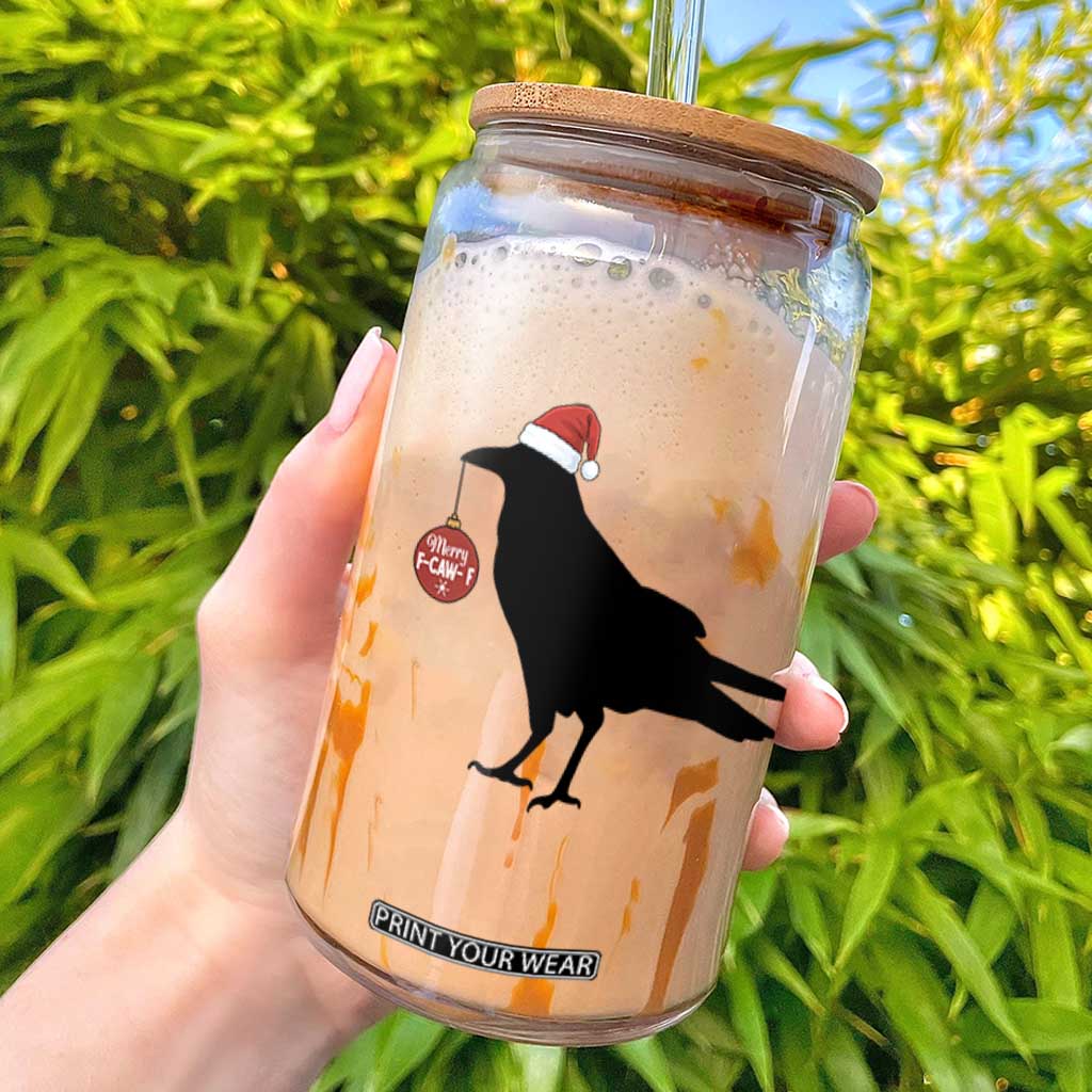Christmas F Caw F Glass Can Funny Black Crow Merry Xmas TS14 White Print Your Wear