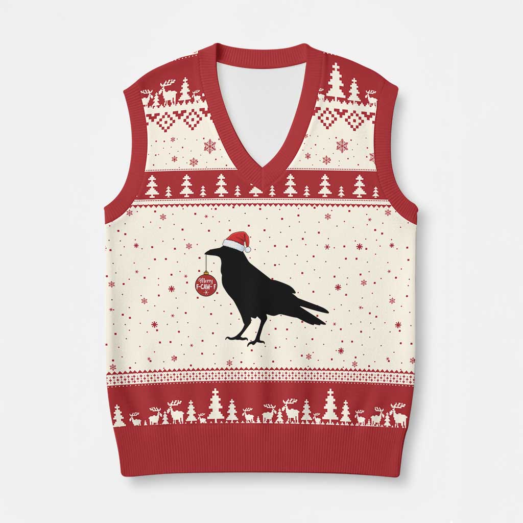 Xmas F Caw F V-Neck Knit Sweater Vest Funny Black Crow Merry Xmas TS14 Beige Red Print Your Wear