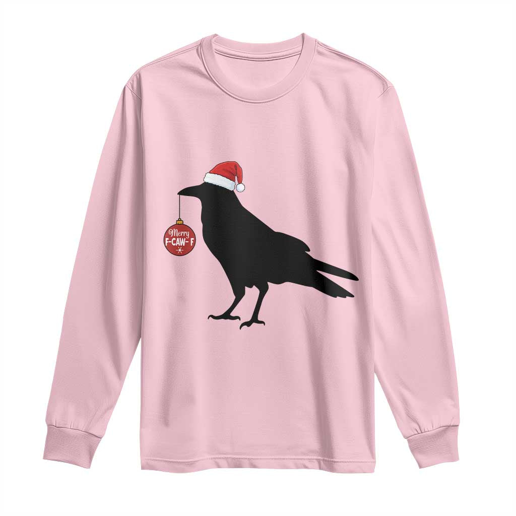 Christmas F Caw F Long Sleeve Shirt Funny Black Crow Merry Xmas TS14 Light Pink Print Your Wear