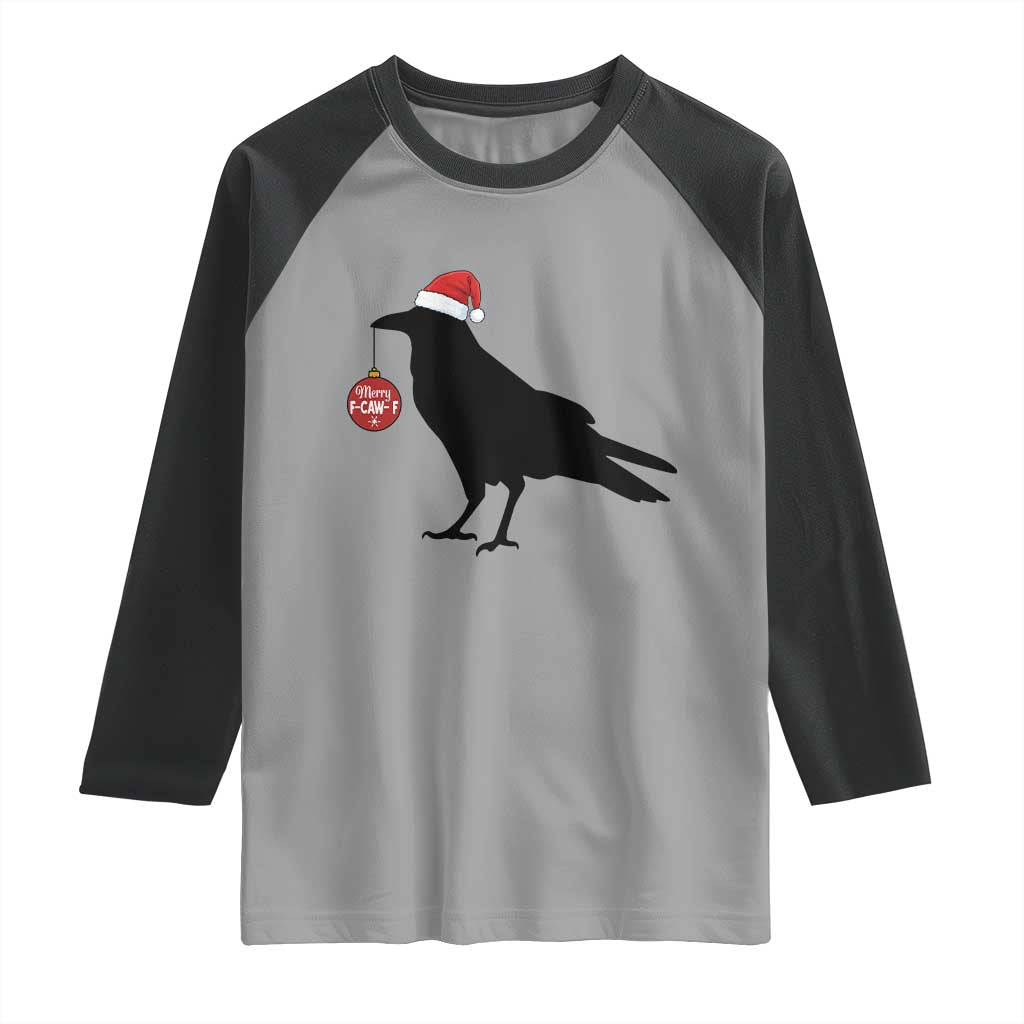 Christmas F Caw F Raglan Shirt Funny Black Crow Merry Xmas TS14 Sport Gray Black Print Your Wear