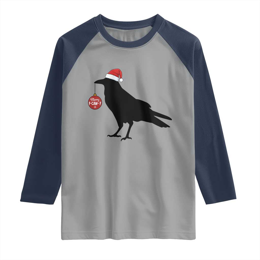 Christmas F Caw F Raglan Shirt Funny Black Crow Merry Xmas TS14 Sport Gray Navy Print Your Wear