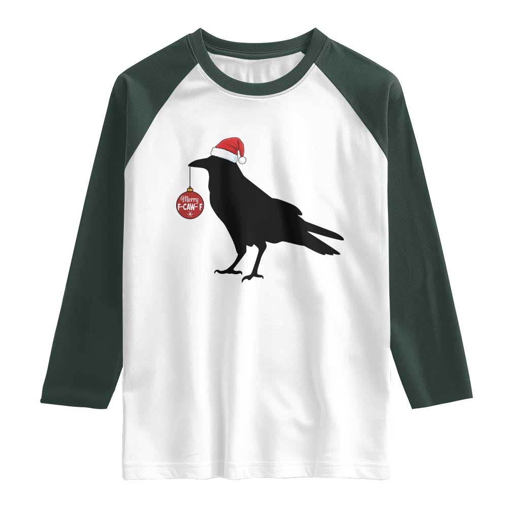 Christmas F Caw F Raglan Shirt Funny Black Crow Merry Xmas TS14 White Dark Forest Green Print Your Wear
