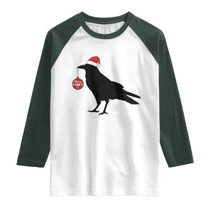 Christmas F Caw F Raglan Shirt Funny Black Crow Merry Xmas TS14 White Dark Forest Green Print Your Wear