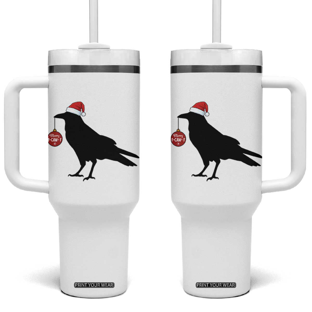 Christmas F Caw F Tumbler With Handle Funny Black Crow Merry Xmas TS14 One Size: 40 oz White Print Your Wear