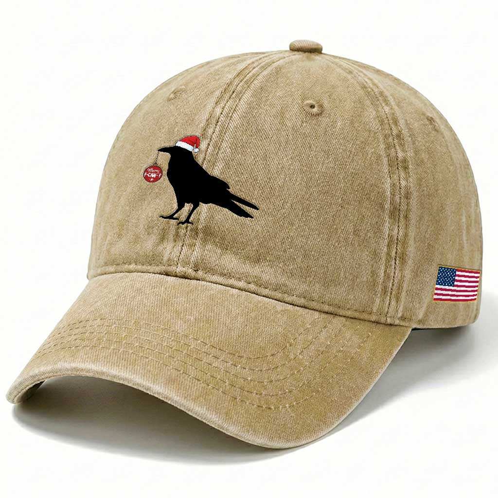 Christmas F Caw F Washed Cotton Baseball Cap Funny Black Crow Merry Xmas TS14 Print Your Wear