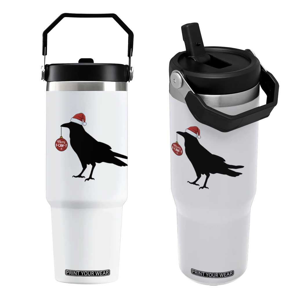 Christmas F Caw F Flip Straw Tumbler Funny Black Crow Merry Xmas TS14 One Size: 30 oz White Print Your Wear