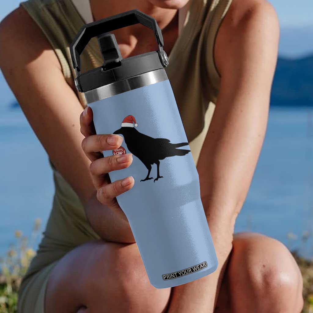 Christmas F Caw F Flip Straw Tumbler Funny Black Crow Merry Xmas TS14 One Size: 30 oz Light Blue Print Your Wear