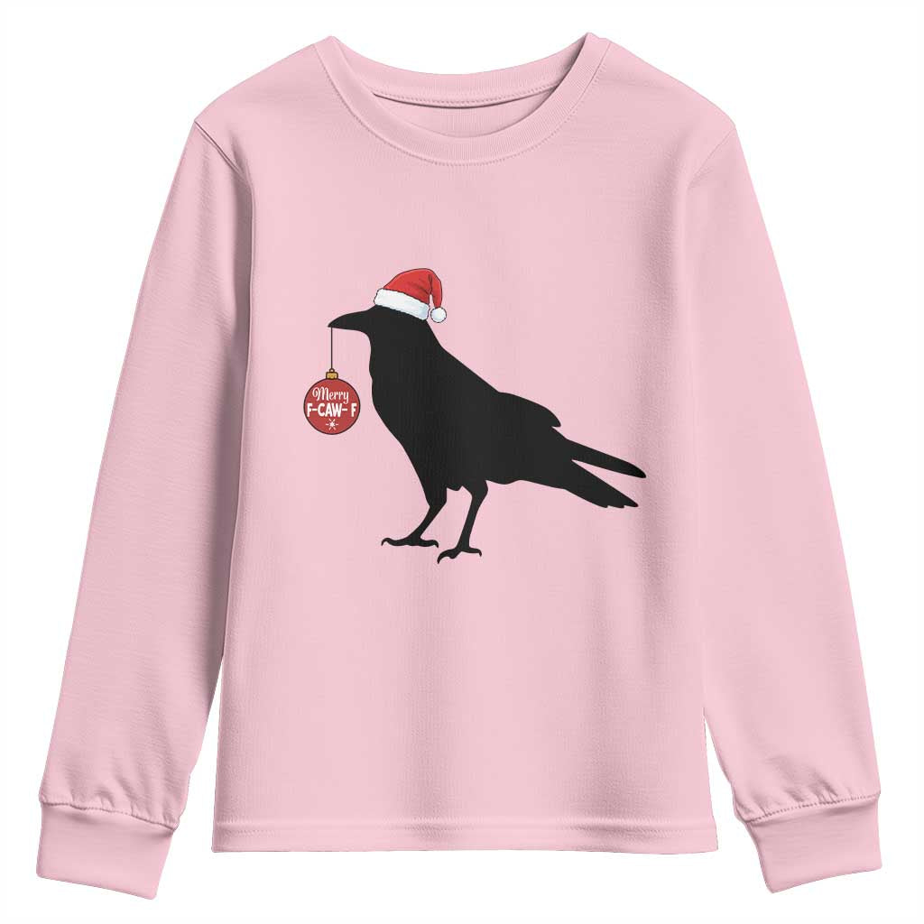 Christmas F Caw F Youth Sweatshirt Funny Black Crow Merry Xmas TS14 Light Pink Print Your Wear