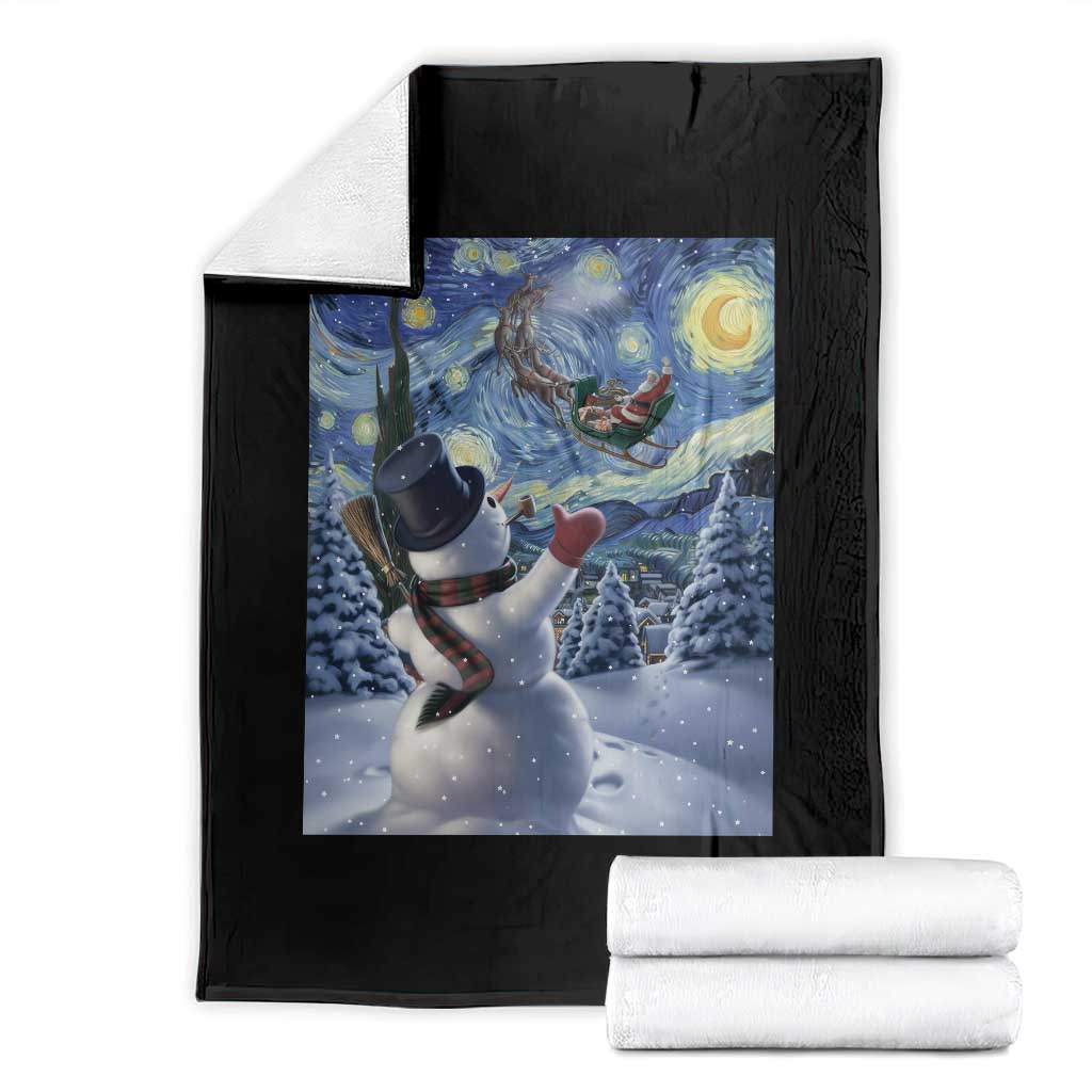 Christmas Snowman Starry Night Throw Blanket TS14 Black Print Your Wear