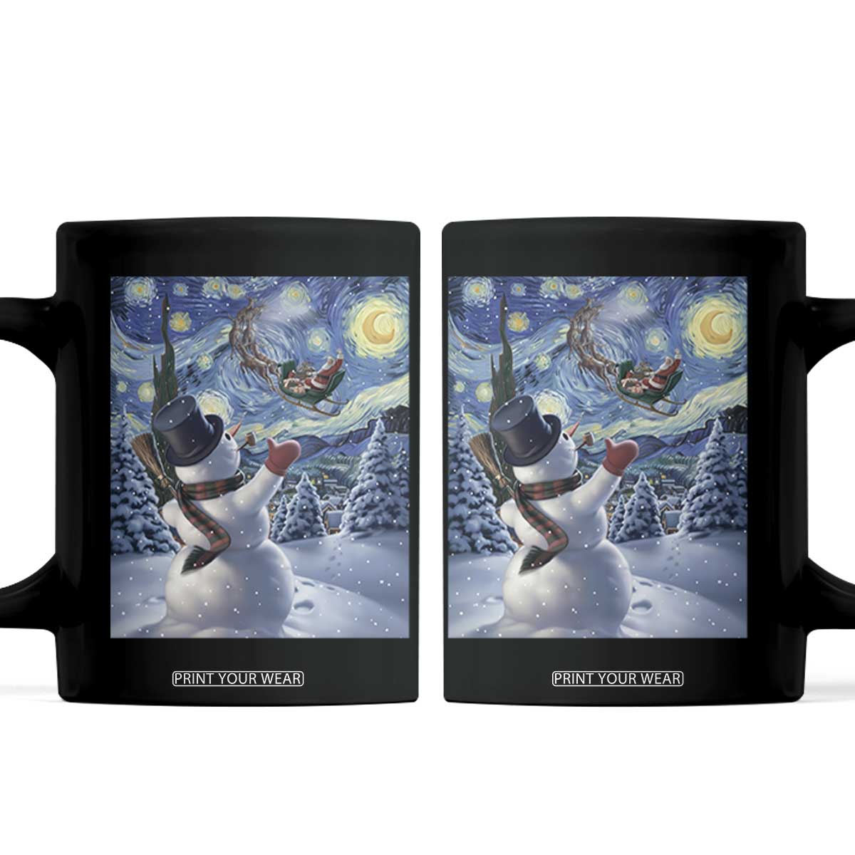 Christmas Snowman Starry Night Coffee Mug TS14 Black Print Your Wear