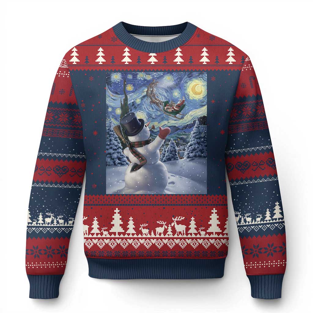Xmas Snowman Starry Night Ugly Christmas Sweater TS14 Navy Red Print Your Wear