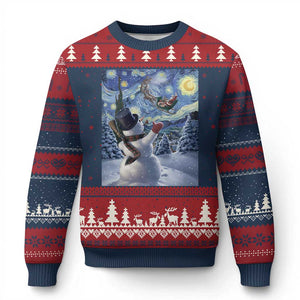 Xmas Snowman Starry Night Ugly Christmas Sweater TS14 Navy Red Print Your Wear