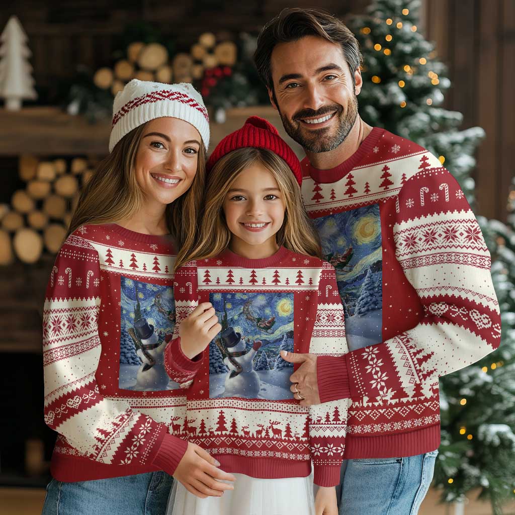 Xmas Snowman Starry Night Ugly Christmas Sweater TS14 Red Beige Print Your Wear