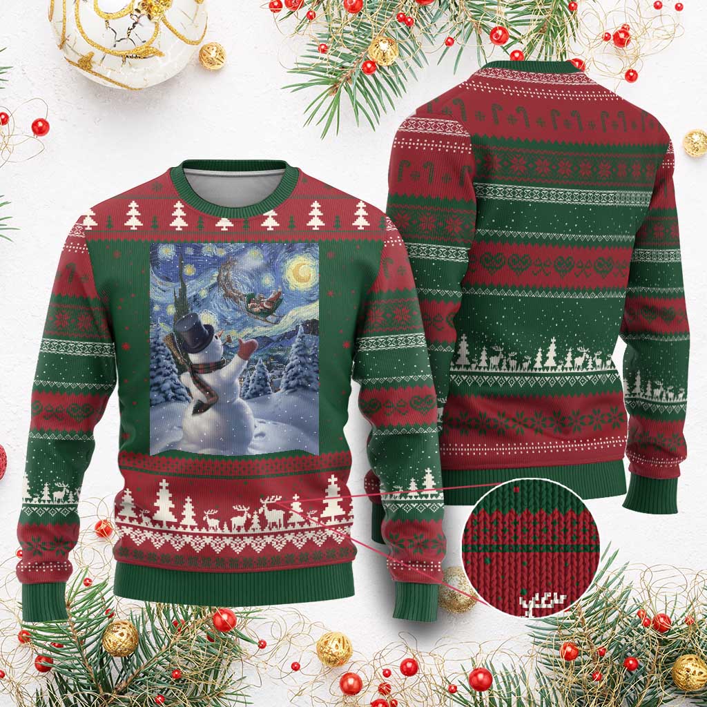 Xmas Snowman Starry Night Ugly Christmas Sweater TS14 Red Green Print Your Wear