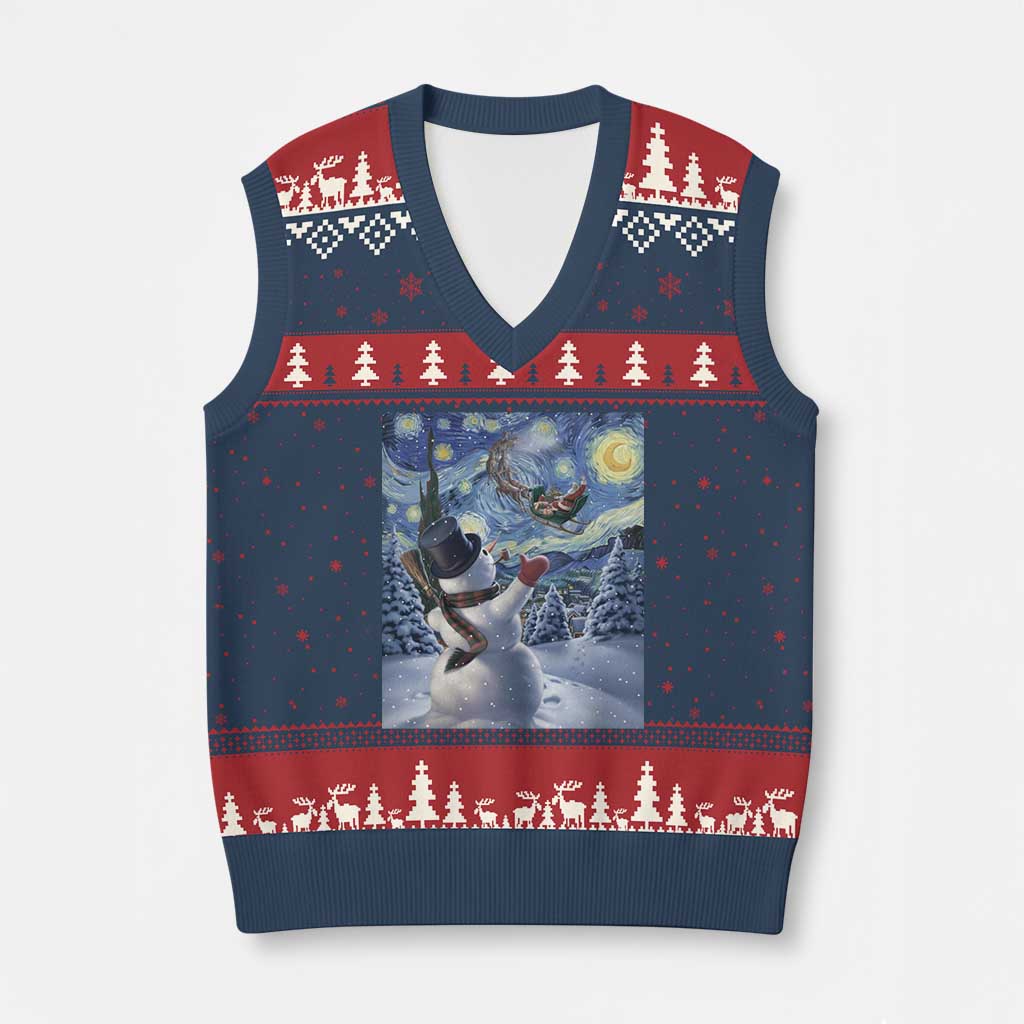 Xmas Snowman Starry Night V-Neck Knit Sweater Vest TS14 Navy Red Print Your Wear