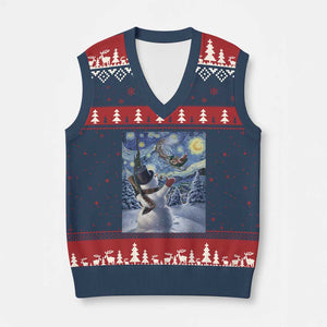 Xmas Snowman Starry Night V-Neck Knit Sweater Vest TS14 Navy Red Print Your Wear