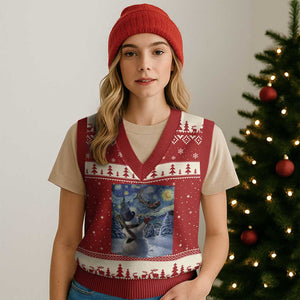 Xmas Snowman Starry Night V-Neck Knit Sweater Vest TS14 Red Beige Print Your Wear