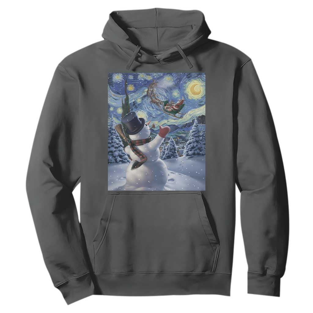 Christmas Snowman Starry Night Hoodie TS14 Dark Heather Print Your Wear