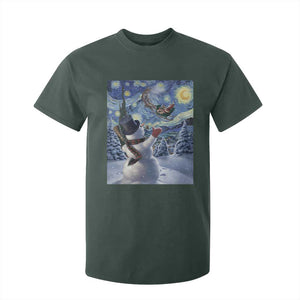 Christmas Snowman Starry Night T Shirt For Kid TS14 Dark Forest Green Print Your Wear