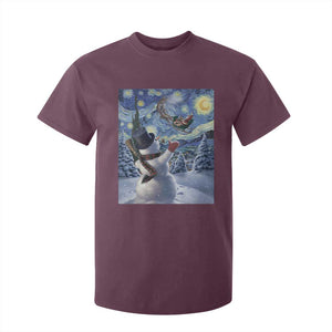 Christmas Snowman Starry Night T Shirt For Kid TS14 Maroon Print Your Wear